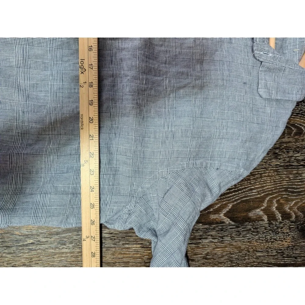 Banana Republic Shirt Mens 2XL Blue Plaid Linen Button Up Long Sleeve Casual